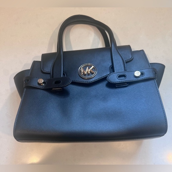 Michael Kors Carmen Medium Black Gold Saffiano Leather Satchel Bag NWT - Picture 7 of 10